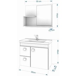 Conjunto para Banheiro com 1 Porta e 2 Gavetas Isa-MGM Móveis. - Branco - 2