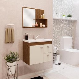 Conjunto para Banheiro com 1 Porta e 2 Gavetas Isa-MGM Móveis. - Amendoa / Off white - 4