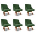 Ver imagem 1 de Kit 6 Cadeiras Decorativas Sala de Jantar Base Giratória de Madeira Firenze Suede Verde Esmeralda/Na