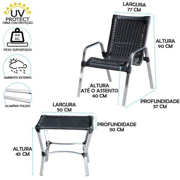 4 Cadeiras de Área Externa Colômbia com mesa de centro de Alumínio, Varanda, Edícula, Tabaco UMABOX - 3