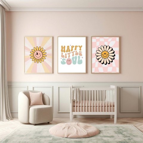 Kit 3 Quadros Decorativos Infantil - Luz de Flor NO2 - 30x40 - Moldura Madeira