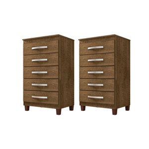 Kit Com 2 Cômoda 5 Gavetas Porto Belo Malbec Clique Chique