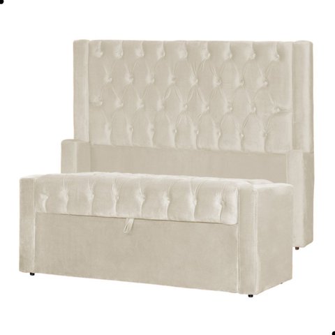 Kit Cabeceira e Calçadeira Baú Emma Veludo King 195 Cm