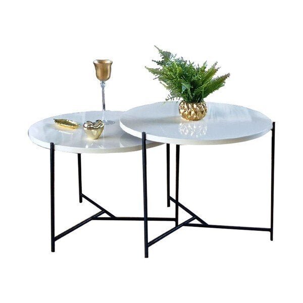 Conjunto Mesa de Centro Aquila Preto 470 x 570mm (Tampo Off White / Off White) - 3