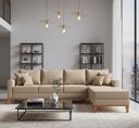 Ver imagem 1 de Sofá Beny com Chaise Direita, 2,60x1,40m, 4 Lugares, Linho, Base em Madeira.
