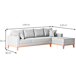 Sofá Beny com Chaise Direita, 2,60x1,40m, 4 Lugares, Linho, Base em Madeira. (bege) - 2