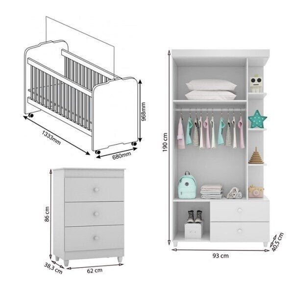 Quarto Completo Infantil Com Colchão New Ternura 9000 Branco Peternella - 3