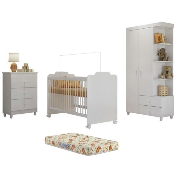 Quarto Completo Infantil Com Colchão New Ternura 9000 Branco Peternella - 1