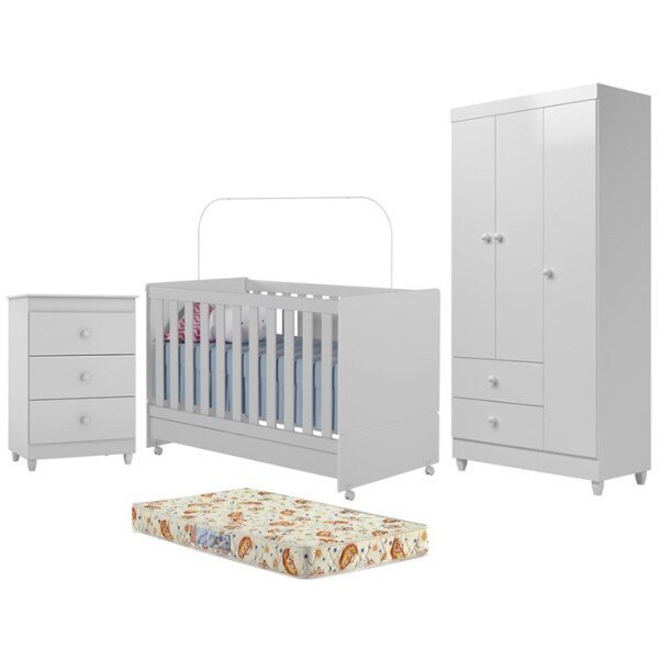 Quarto Completo Infantil Com Colchão New Diamante 6550 Branco Peternella - 1