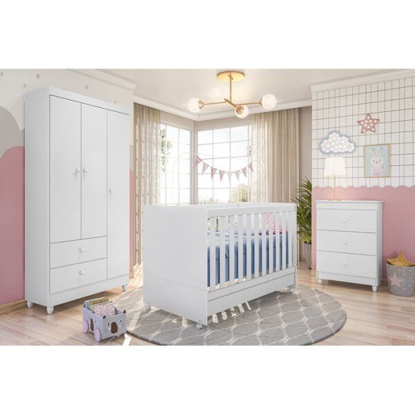 Quarto Completo Infantil Com Colchão New Diamante 6550 Branco Peternella - 7