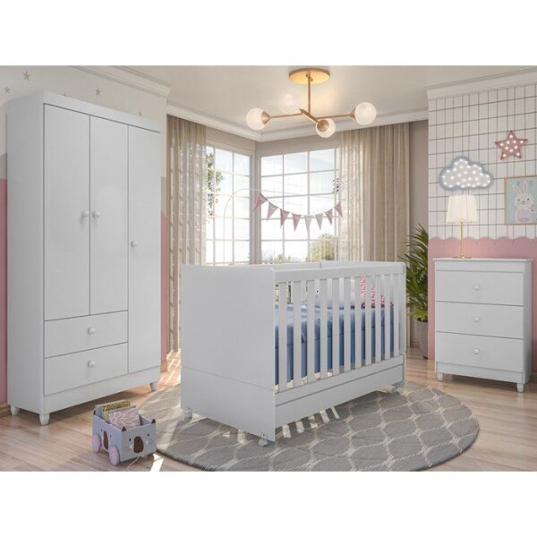 Quarto Completo Infantil Com Colchão New Diamante 6550 Branco Peternella - 2