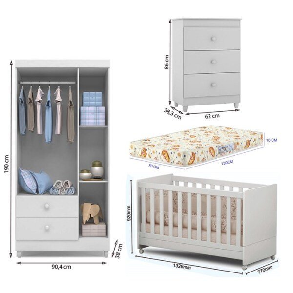 Quarto Completo Infantil Com Colchão New Diamante 6550 Branco Peternella - 3