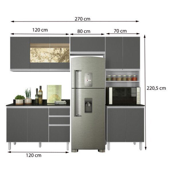 Cozinha Modulada 4 Peças 100% MDF Kali Premium Branco Chumbo Cetim ...