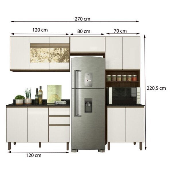 Cozinha Modulada 4 Peças 100% MDF Kali Premium Amendoa Off White Nicioli - 3