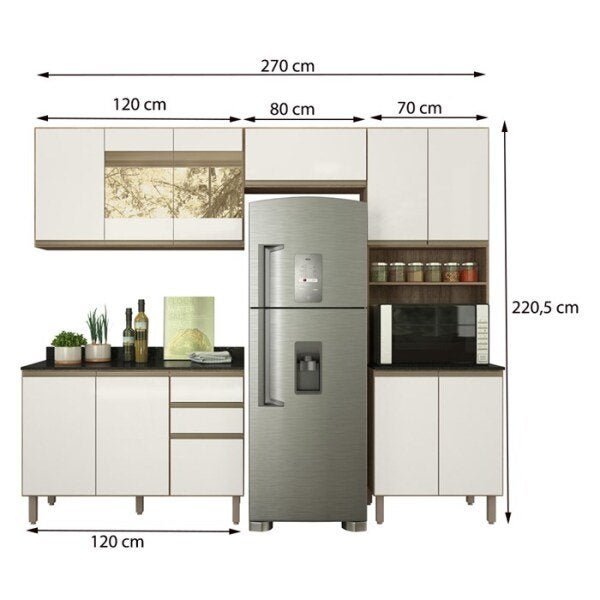 Cozinha Modulada 4 Peças 100% MDF Kali Premium Carvalho Off White Nicioli - 3