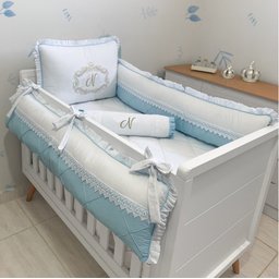 Kit Berço Imperial Letra N |branco com Azul | 08 Peças - 1