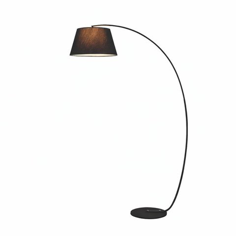 Luminária de Piso Coluna 180x110cm Preta com Cúpula de Linho E27