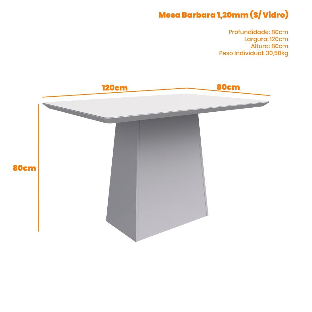 Mesa de Jantar Bárbara 1200X800 Tampo Madeirado Off White/Imbuia New Ceval - 2