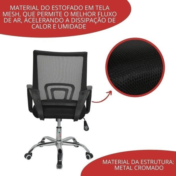 Cadeira de Escritório Luxo Secretária Importway Encosto Telado - 6