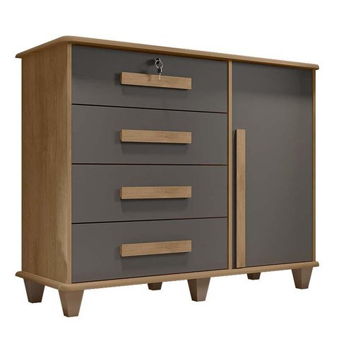 Cômoda com Sapateira 120cm 4 Gavetas Quarto Grécia RV Móveis Cinamomo/Grafite