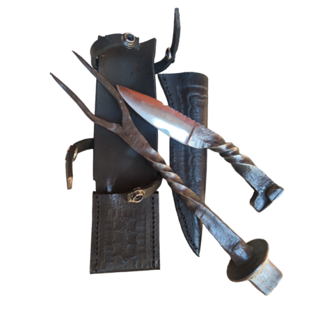 Kit Faca e Garfo Artesanal Gaúcha Prego Trilho Trem Antigo