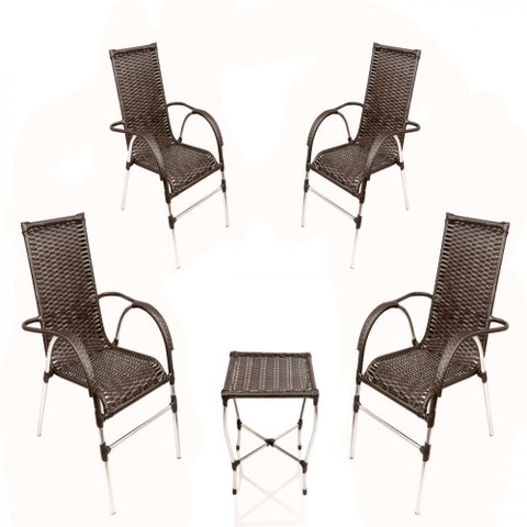 Jogo 4 Cadeiras e Mesa para Área, Jardim e Churrasqueira Trama Original