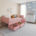 Ver imagem 3 de Conjunto Cama Infantil Luna Plus 2 Baús e Escada com Cômoda Londres 6 Gavetas Completa - Branco/Rosa