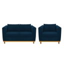 Ver imagem 1 de Kit Sofá 2 Lugares e Poltrona Europa Suede Doce Sonho Móveis - Azul Marinho