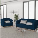 Ver imagem 2 de Kit Sofá 2 Lugares e Poltrona Europa Suede Doce Sonho Móveis - Azul Marinho
