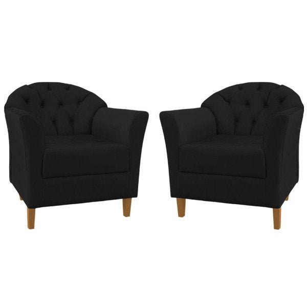 Conjunto Namoradeira + 2 Poltronas Opala Capitonê Suede Preto - 7