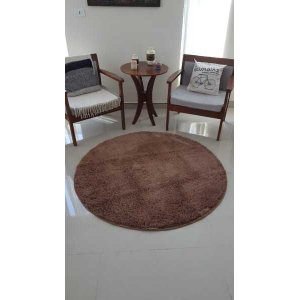Tapete Algodão Par Sala/Quarto - Redondo - 1,20 x 1,20 - Cor Marrom Pelo Médio