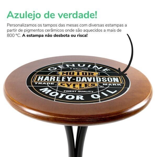 Mesa Bistro Redonda 60cm Alta de Madeira Maciça Azulejo para Boteco Bar Pub - Harley Dadivdson - Im - 4