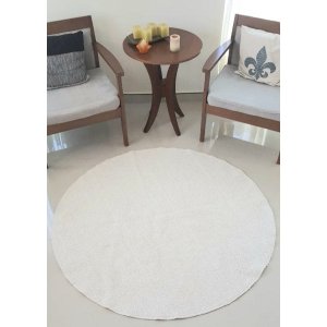Tapete de Algodão Redondo para Sala e Quarto - Tamanho 1,00M x 1,00M - Cor Cru Pelo Baixo