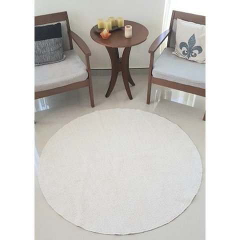 Tapete de Algodão Redondo para Sala e Quarto - Tamanho 1,00M x 1,00M - Cor Cru Pelo Baixo