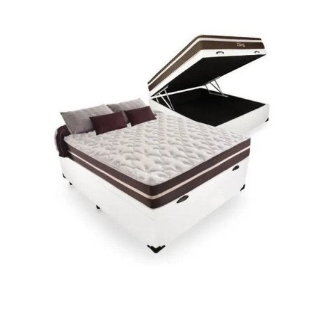 Cama Box com Baú Casal + Colchão de Molas - Anjos - Superlastic 138cm - Branco