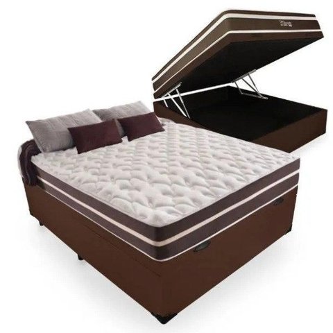 Cama Box com Baú Casal + Colchão de Molas - Anjos - Classic Superlastic 138cm -  Marrom
