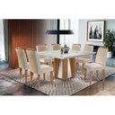 Ver imagem 3 de Mesa de Sala Jantar Valença C/ Tampo 135cm Madeirado Vidro Canto Reto - Imbuia/off White - Rufato