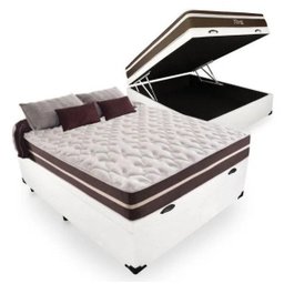 Cama Box com Baú Casal + Colchão de Molas - Anjos - Superlastic 138cm - Branco - 1