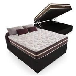 Cama Box com Baú Casal + Colchão de Molas - Anjos - Superlastic 138cm - Preto - 1
