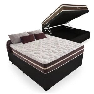 Cama Box com Baú Casal + Colchão de Molas - Anjos - Superlastic 138cm - Preto