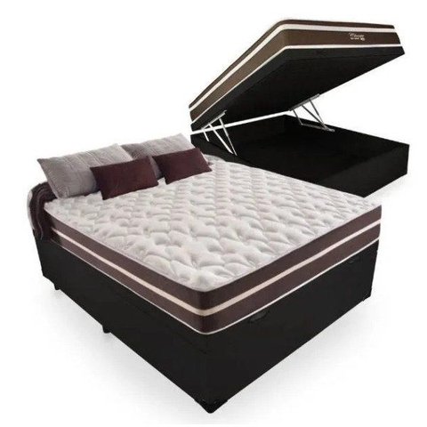 Cama Box com Baú Casal + Colchão de Molas - Anjos - Superlastic 138cm -  Preto