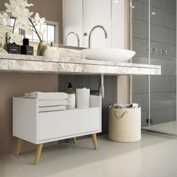 Gabinete Balcão Banheiro 80cm com Pés Retrô Branco/Natural - 7 Gabinete Balcão Banheiro 80cm com Pés Retrô Branco/Natural - 7