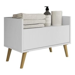 Gabinete Balcão Banheiro 80cm com Pés Retrô Branco/Natural - 2 Gabinete Balcão Banheiro 80cm com Pés Retrô Branco/Natural - 2