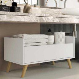 Gabinete Balcão Banheiro 80cm com Pés Retrô Branco/Natural - 6 Gabinete Balcão Banheiro 80cm com Pés Retrô Branco/Natural - 6