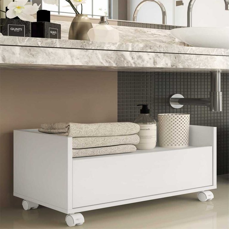 Gabinete Balcão Banheiro 80cm com Rodízios Branco