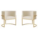 Ver imagem 1 de Kit 2 Poltronas Decorativa Sala de Estar Luana Base Gold Veludo Bege - Montanaris Decor Md Montanari