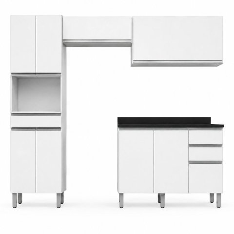 Armário Cozinha Completa Top Class 4 Peças com Balcão Branco