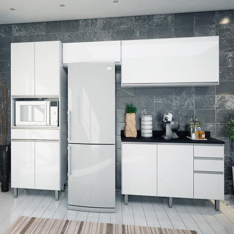 Armário Cozinha Completa Top Class 4 Peças Com Balcão Branco