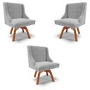 Ver imagem 1 de Kit 3 Cadeiras Decorativas Sala de Jantar Base Giratória de Madeira Firenze Suede Cinza/Natural G19
