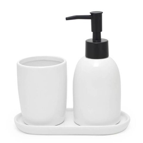 Kit Banheiro Lavabo 3 Peças Branco Bico Preto Fosco